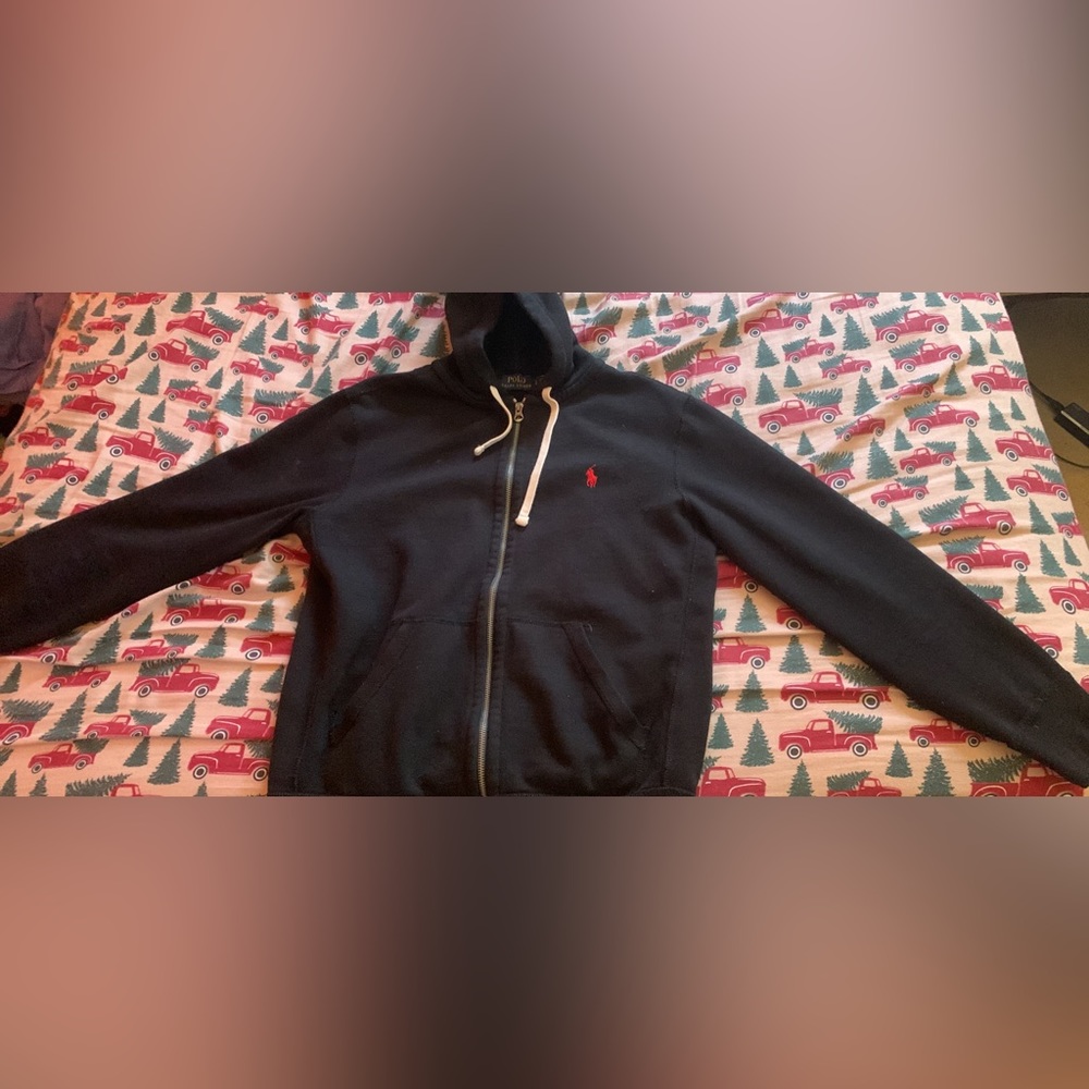 Polo Hoodie. Size S. Black and Red